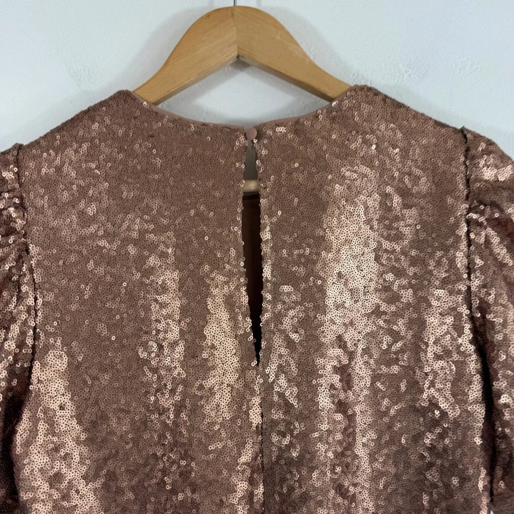 Abercrombie & Fitch Sequin Puff Sleeve Top Small Rose Gold Holiday Party Glam